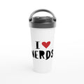 I Love Nerds, Red Heart White 15oz Stainless Steel Travel Mug Default Title Travel Mug Funny Globally Fulfilled