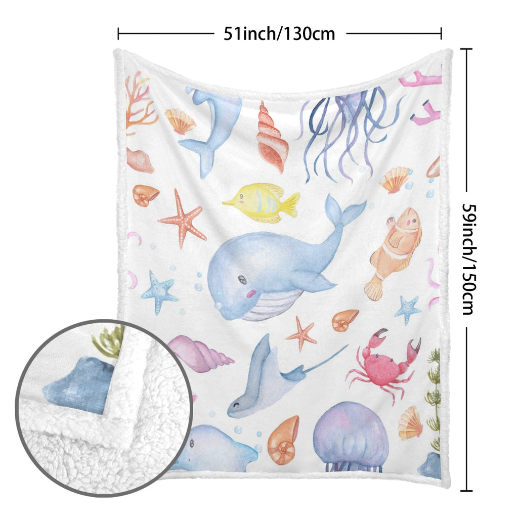 Whale, Under The Sea - Double-Layer Fleece Blanket 51"x59"