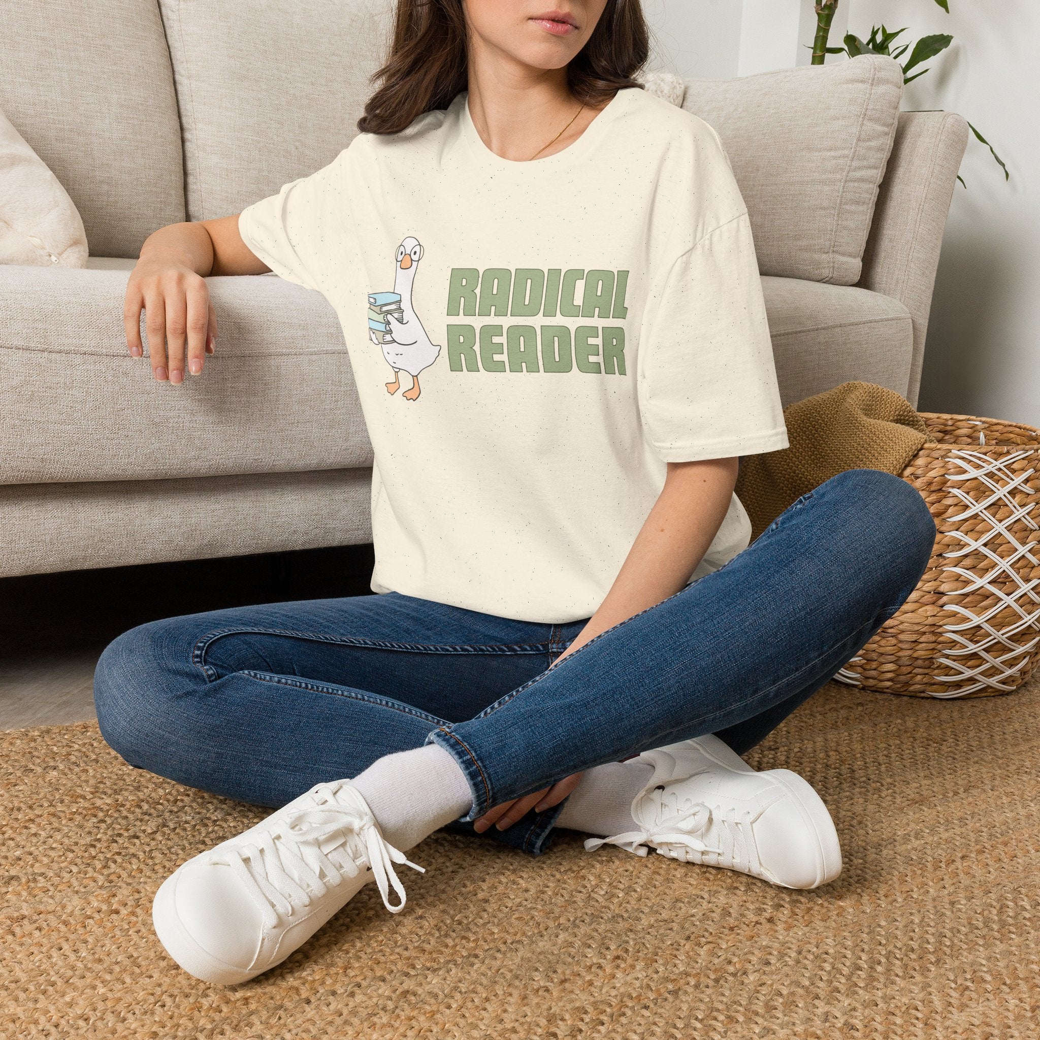 Radical Reader Goose Unisex T-shirt Natural Unisex Adult T-shirt animal Globally Fulfilled Reading