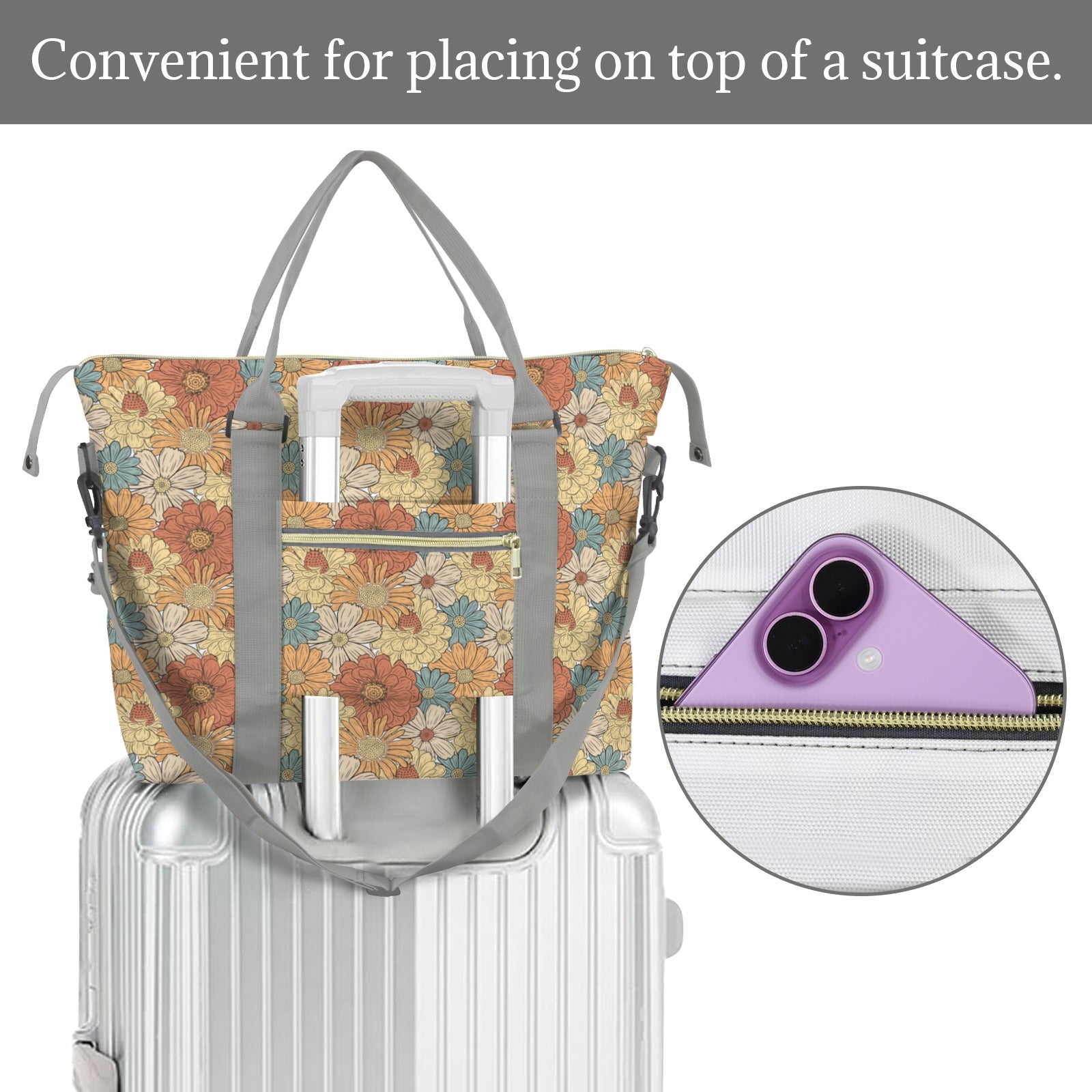 Vintage Retro Floral Duffle Bag-Simple (Model 1715) Duffle Bag-Simple (1715)