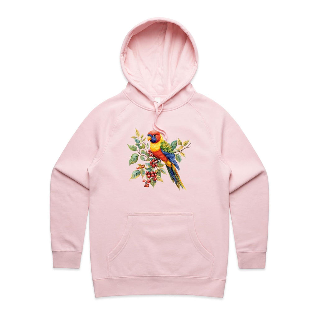 Lorikeet - Womens Hoodie Pink Womens Hoodie animal Printed In Australia
