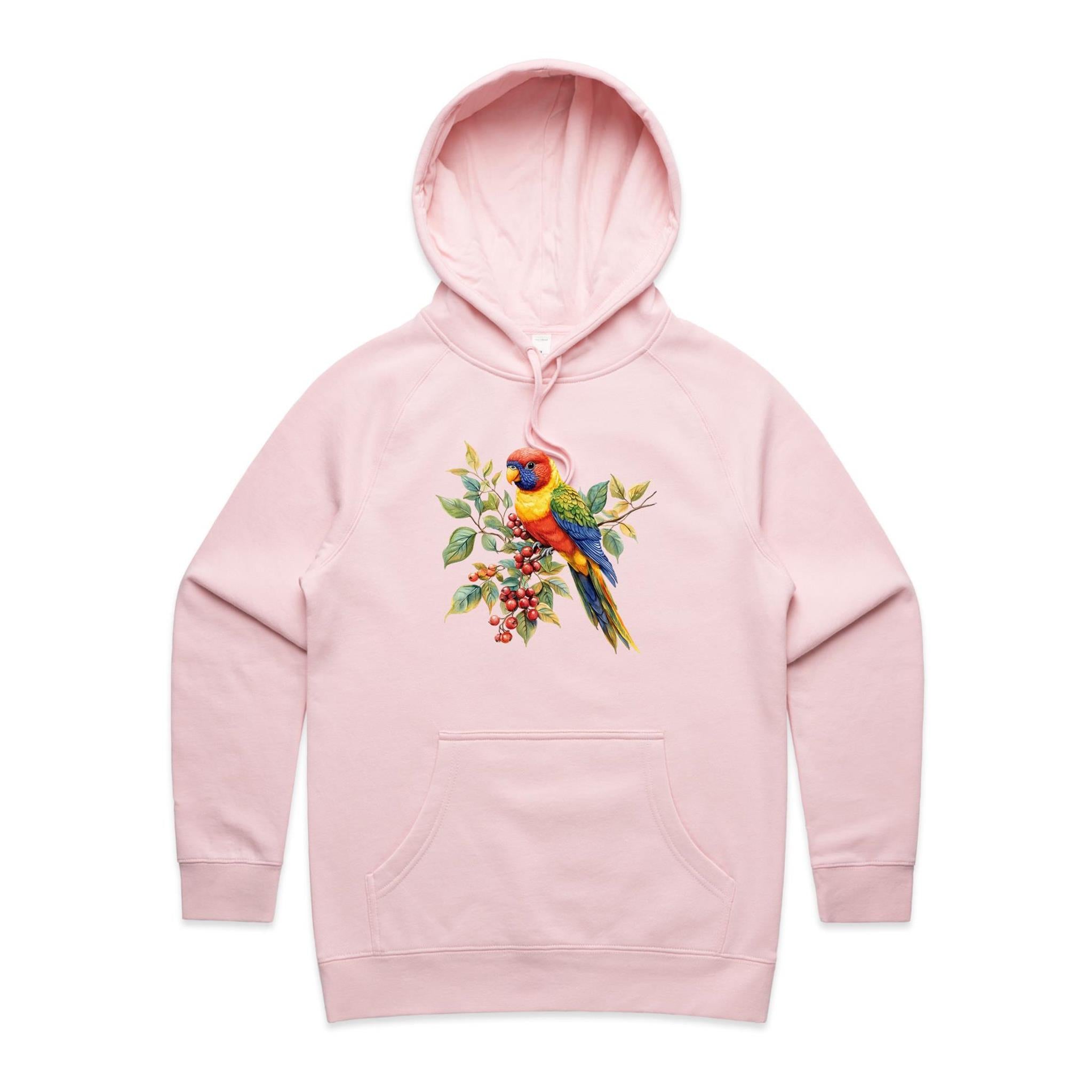 Lorikeet - Womens Hoodie Pink Womens Hoodie animal Printed In Australia