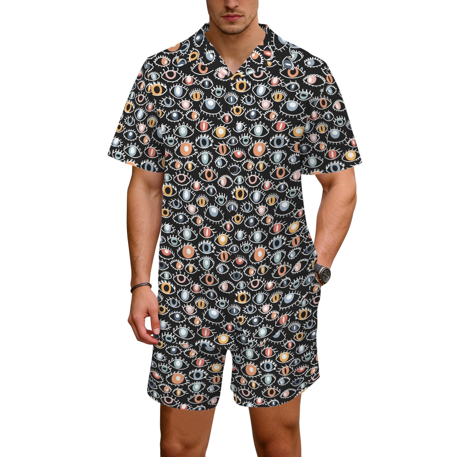 Eyes On Black Men's Hawaiian Shirt & Shorts Set Men's Hawaiian Shirt & Shorts Set Printed Offshore