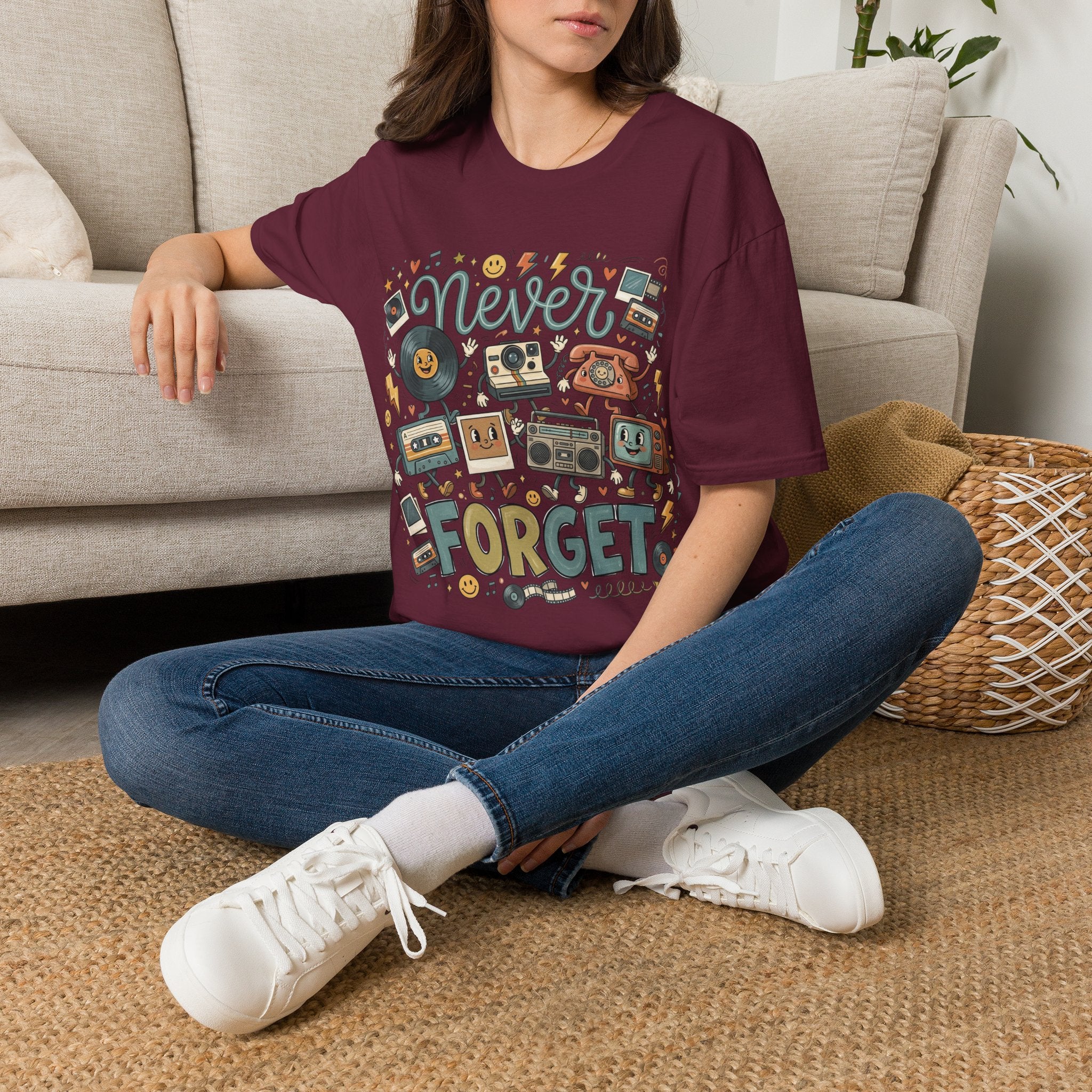 Never Forget Retro Unisex T-Shirt Maroon Unisex Adult T-shirt Globally Fulfilled Music Retro