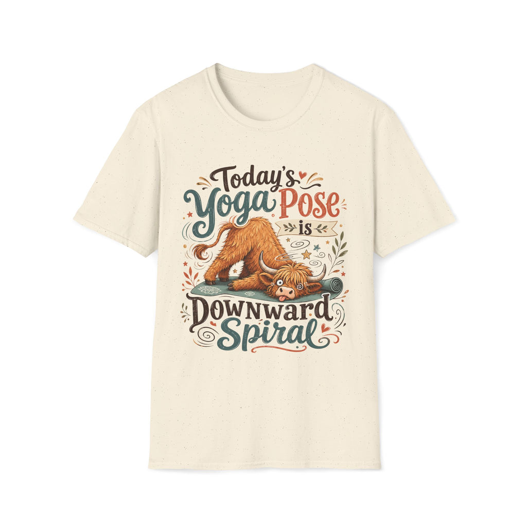 Highland Cow Downward Spiral Yoga Pose Unisex T-Shirt Natural Unisex Adult T-shirt animal Fitness Globally Fulfilled