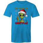 Just Waiting For Christmas, Alien - Mens T-Shirt Arctic Blue Mens Christmas T-shirt Christmas Printed In Australia