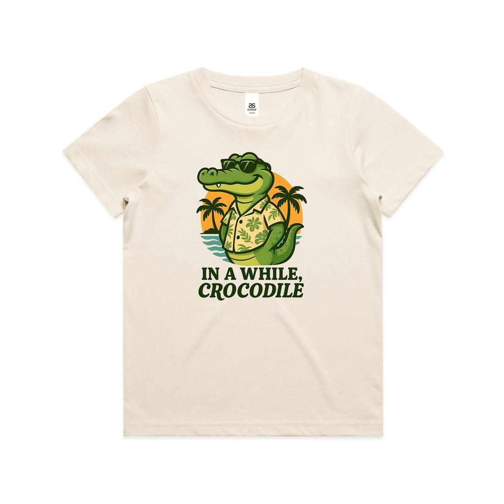 In A While, Crocodile Kids AS Colour T-shirt Ecru Kids Youth T-shirt animal Printed In Australia