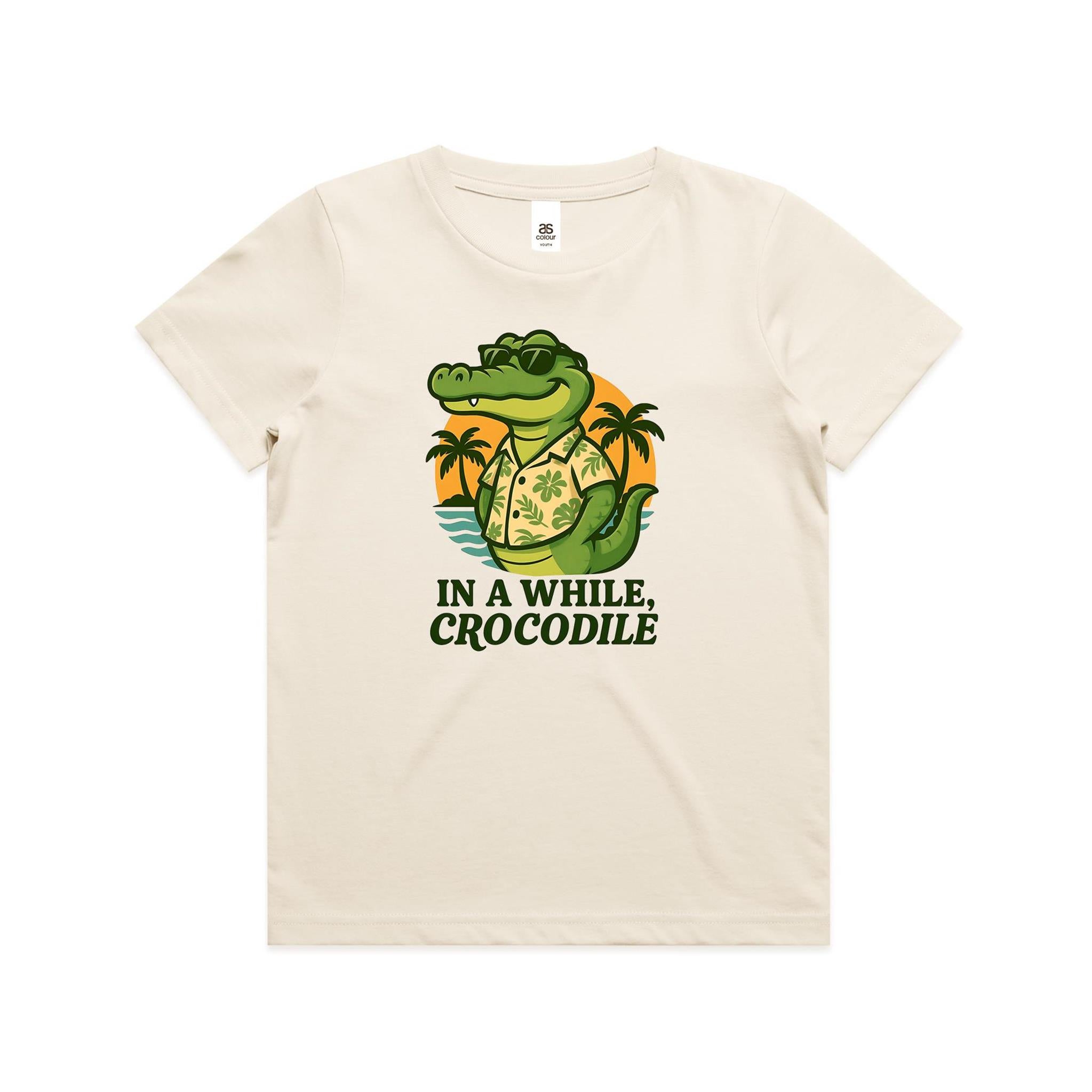 In A While, Crocodile - Kid's AS Colour T-shirt Ecru Kids Youth T-shirt animal Printed In Australia