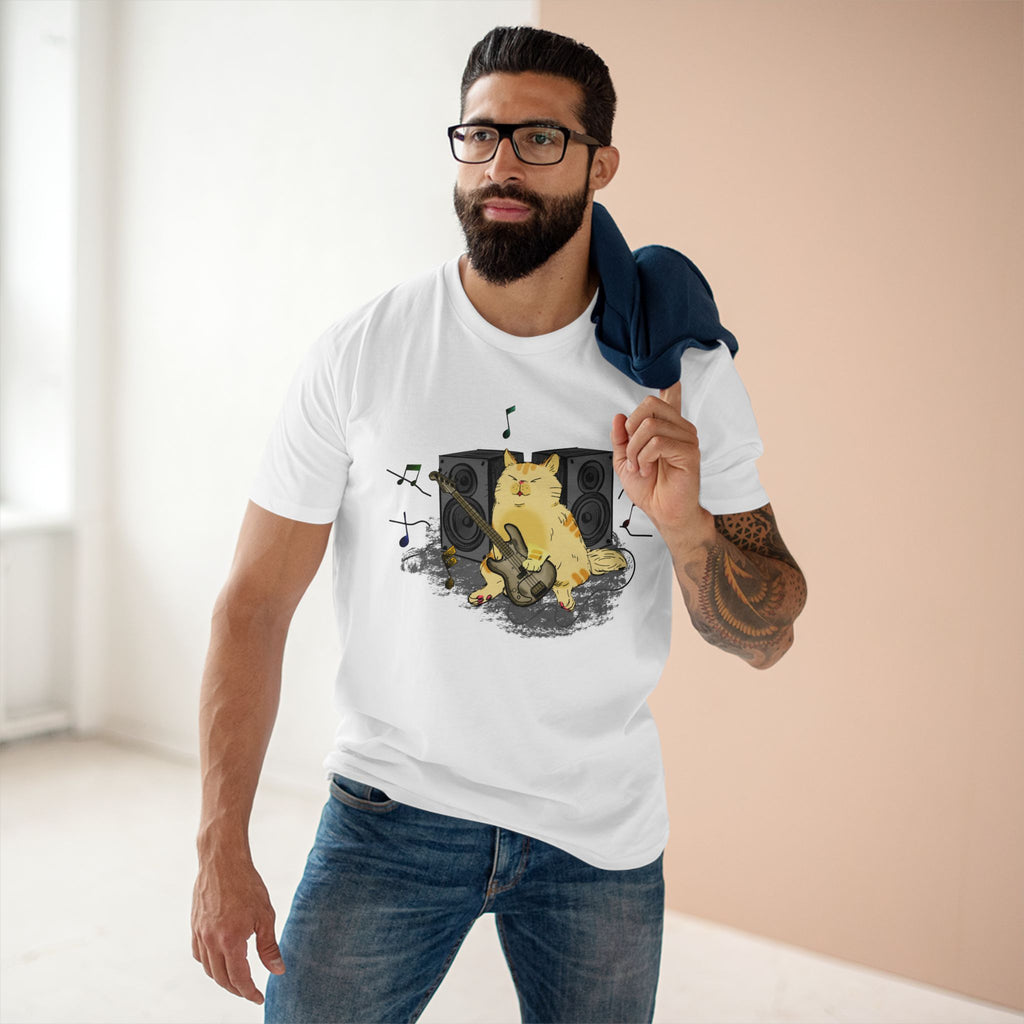 Cat Bass Player - Men's Staple Tee White Mens Premium T-Shirt Animal Music Printed in AU and US