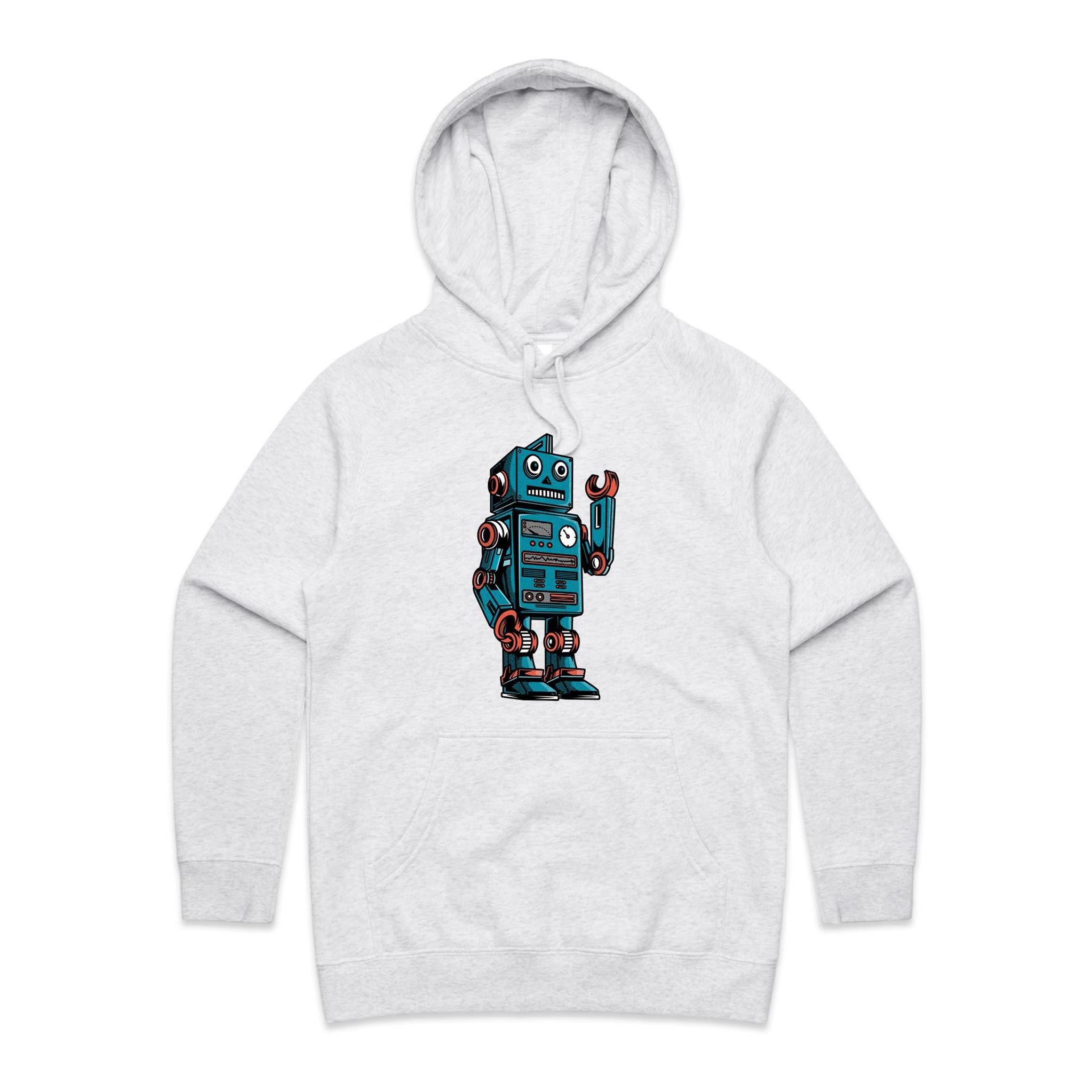 Robot - Womens Hoodie White Marle Womens Hoodie Printed In Australia Sci Fi
