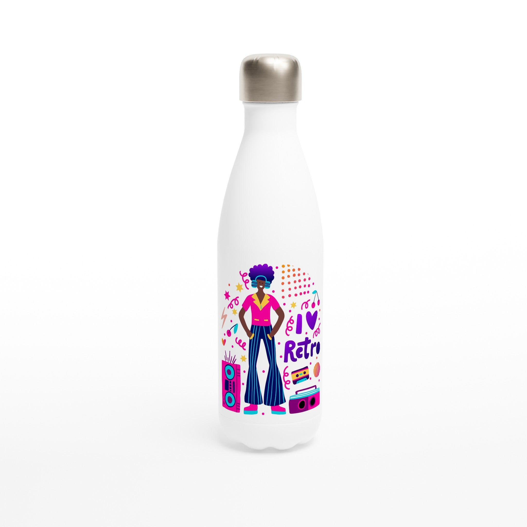 I Love Retro - White 17oz Stainless Steel Water Bottle Default Title White Water Bottle Globally Fulfilled Retro
