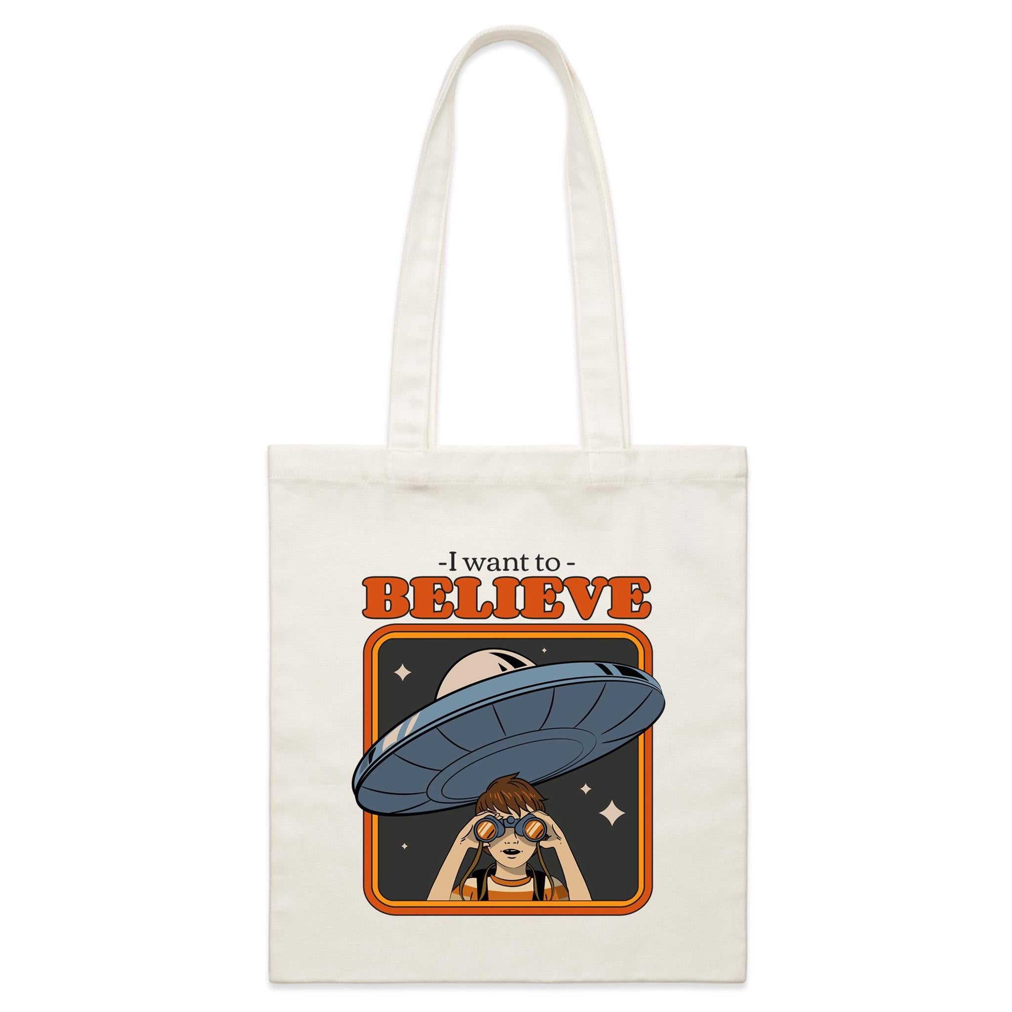 I Want To Believe, UFO - Parcel Canvas Tote Bag Default Title Small Tote Bag Printed In Australia Sci Fi