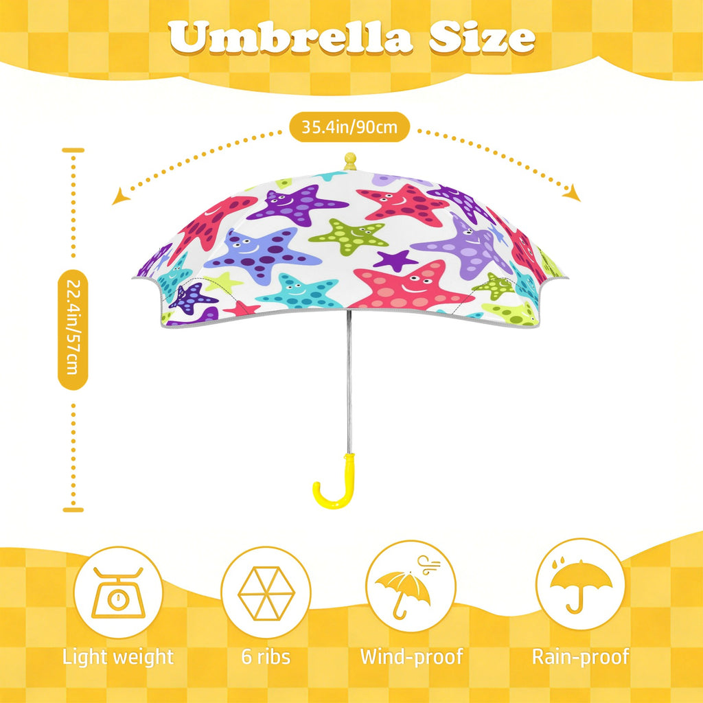 Colourful Starfish Kids Safe Round Corner Umbrella Kids Safe Round Corner Umbrella animal Ocean Printed Offshore