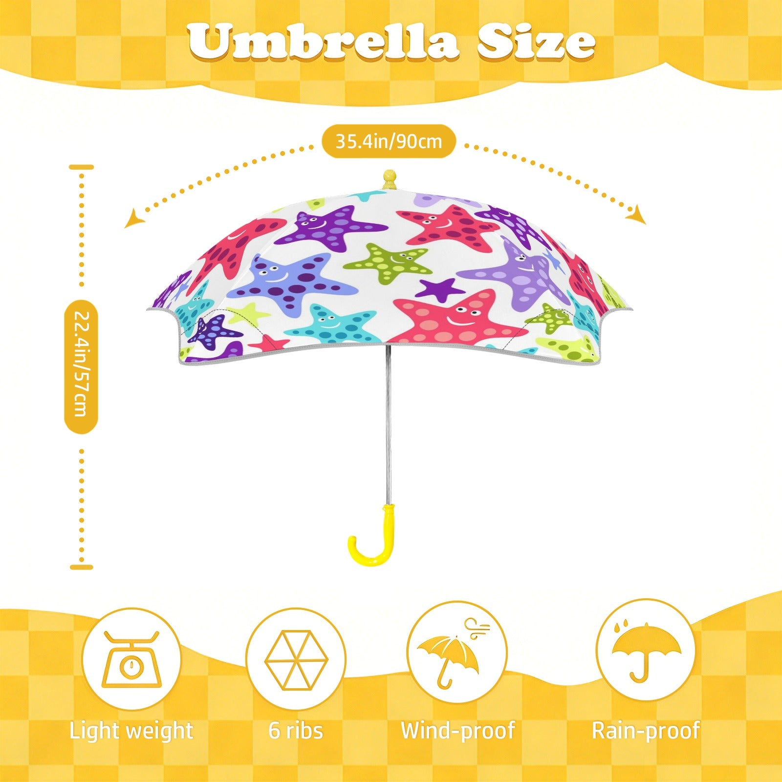 Colourful Starfish Kids Safe Round Corner Umbrella Kids Safe Round Corner Umbrella animal Ocean Printed Offshore