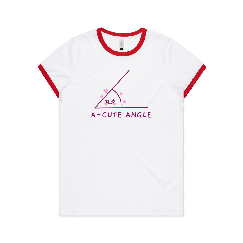 A-Cute Angle, Maths - Women's Ringer Tee White Red Womens Ringer T-shirt Maths Printed In Australia