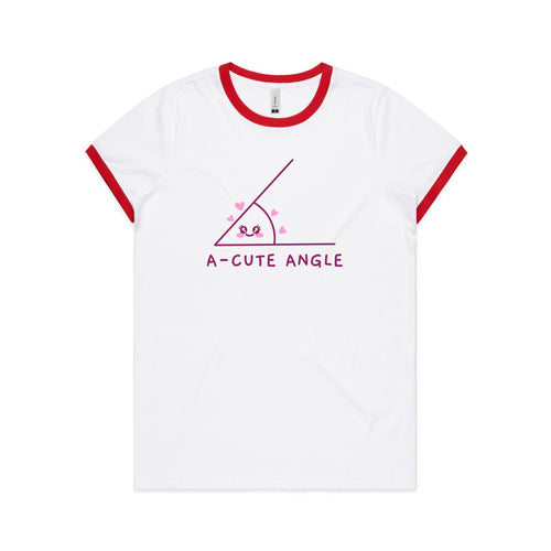 A-Cute Angle, Maths - Women's Ringer Tee White Red Womens Ringer T-shirt Maths Printed In Australia