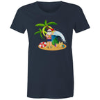 Summer Surf Santa - Womens T-shirt Navy Womens Christmas T-shirt Christmas Printed In Australia