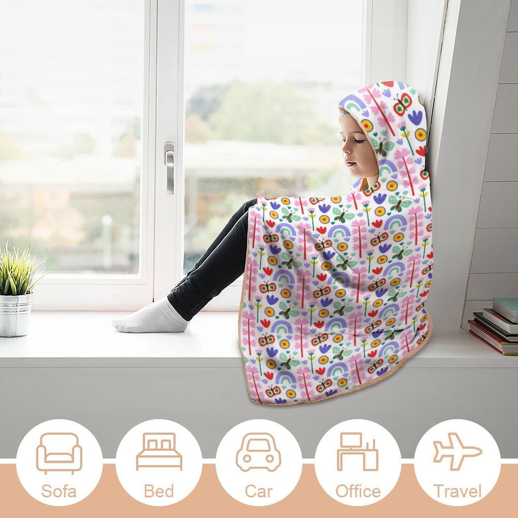 Rainbows And Butterflies Kids Hooded Blanket 100cm x 130cm Kids Hooded Blanket Printed Offshore
