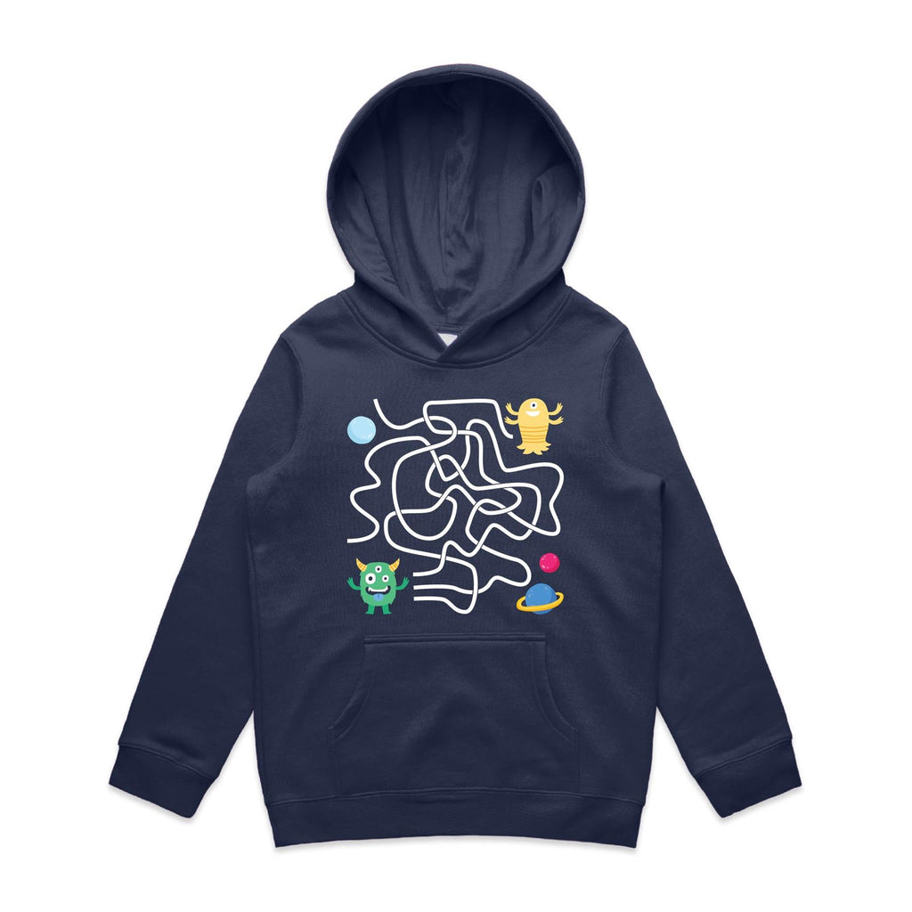 Monster, Find The Right Path - Kids Hoodie Midnight Blue Kids Hoodie Printed In Australia