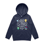 Monster, Find The Right Path - Kids Hoodie Midnight Blue Kids Hoodie Printed In Australia