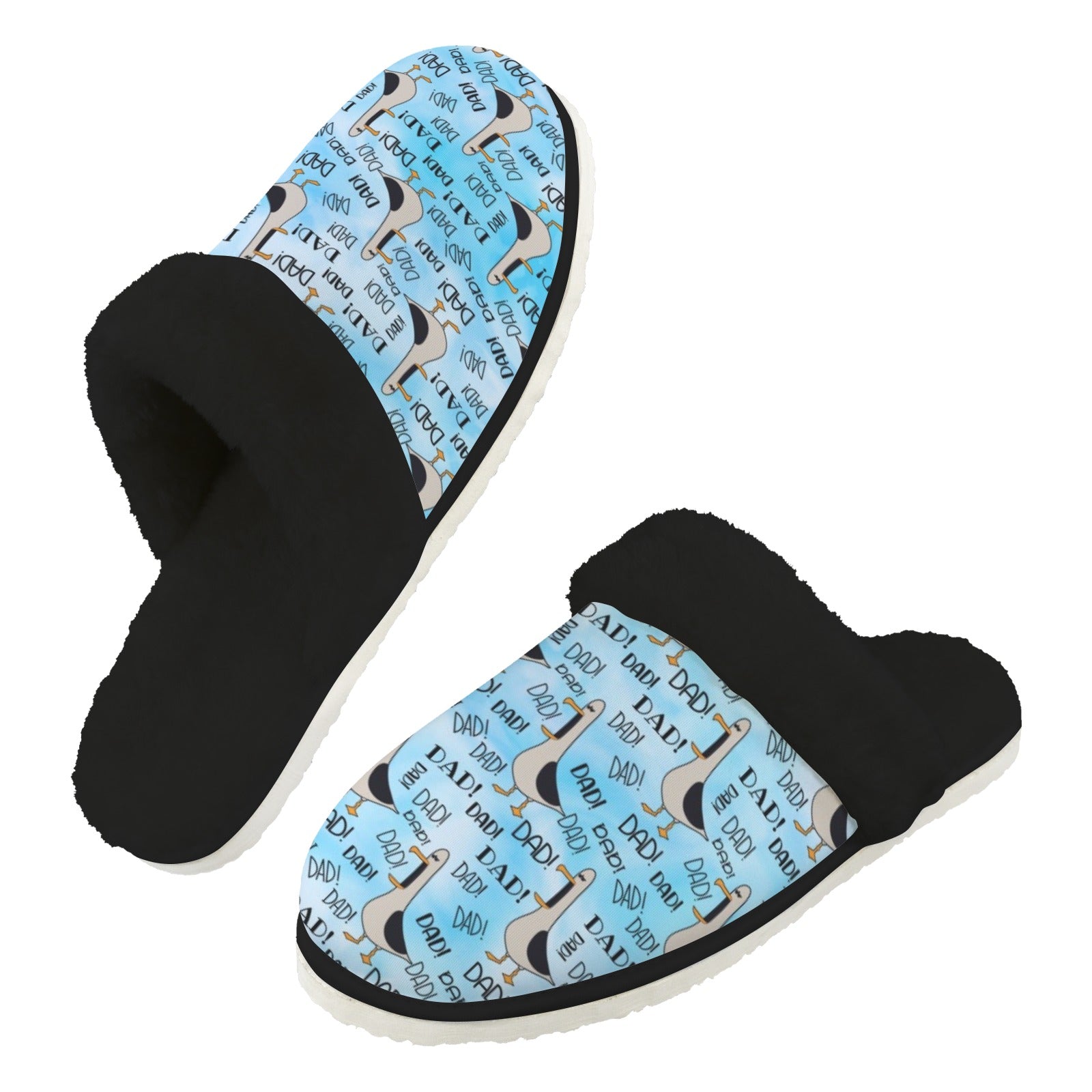 Dad Seagull - Men's Fur Trim Thick-Sole Indoor Slippers 2XL Men's Fur Trimmed Slippers animal Dad Printed Offshore
