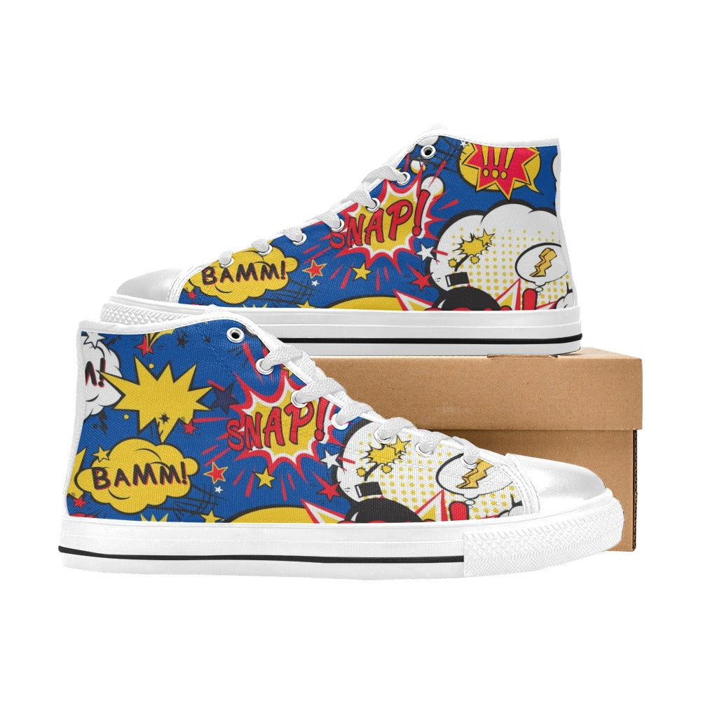 Blue Comic Book - Men's High Top Canvas Shoes