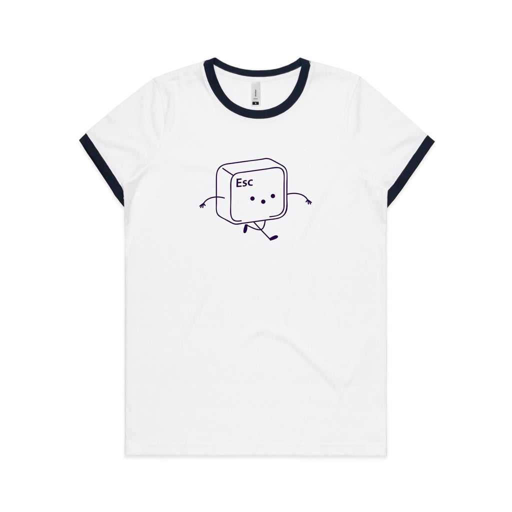 Esc, Escape, Computer Keyboard Key - Women's Ringer Tee White Navy Womens Ringer T-shirt Printed In Australia Tech