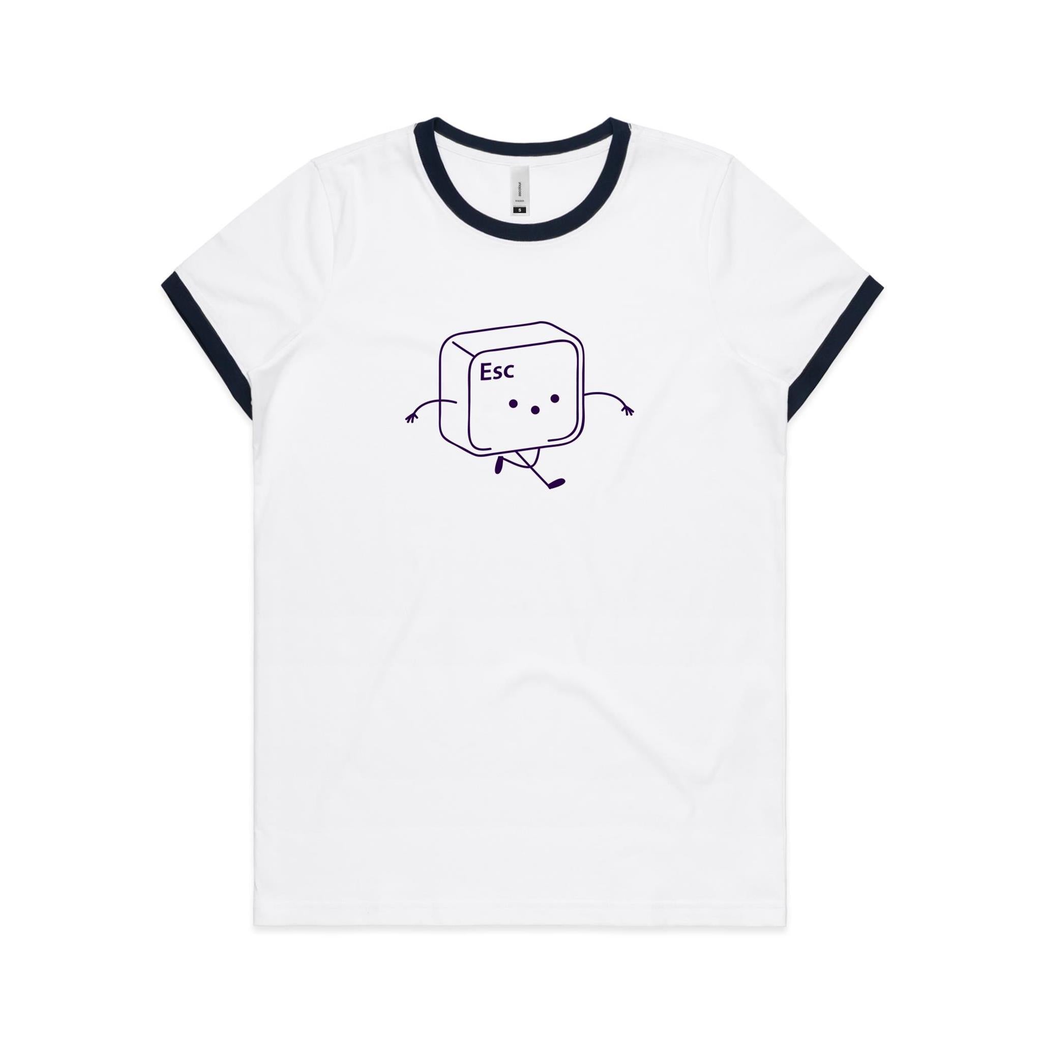 Esc, Escape, Computer Keyboard Key - Women's Ringer Tee White Navy Womens Ringer T-shirt Printed In Australia Tech