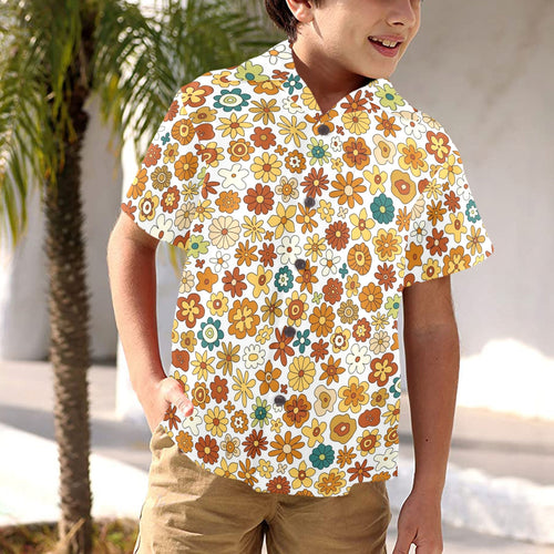 70's Style Floral Junior Kids Hawaiian Shirt Junior Kids Hawaiian Shirt 2-7 Plants Printed Offshore