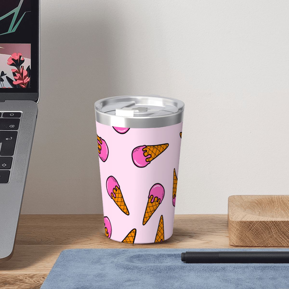 Pink Ice Cream Cones Small Stainless Steel Travel Mug Cup 12oz/350ml