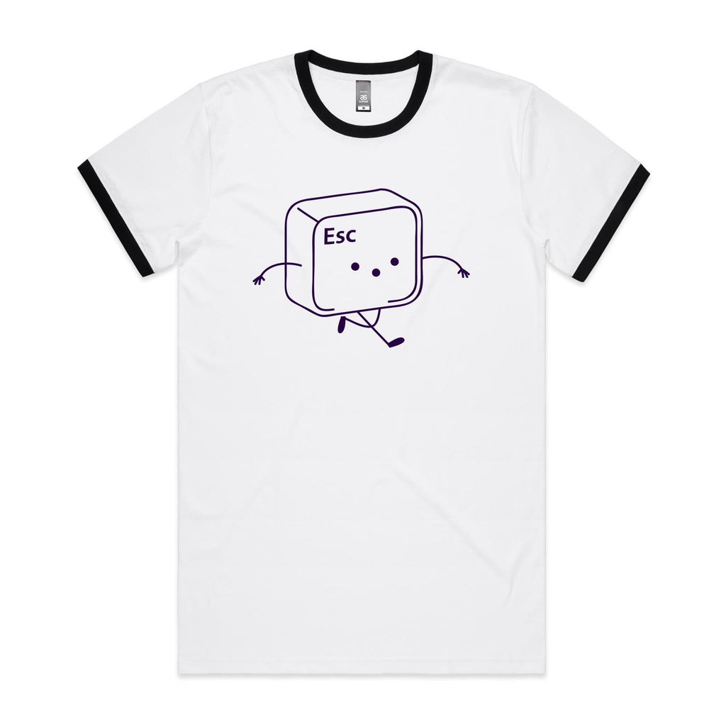 Escape Keyboard Key - Staple Ringer Tee White Black Ringer T-Shirt Printed In Australia Tech