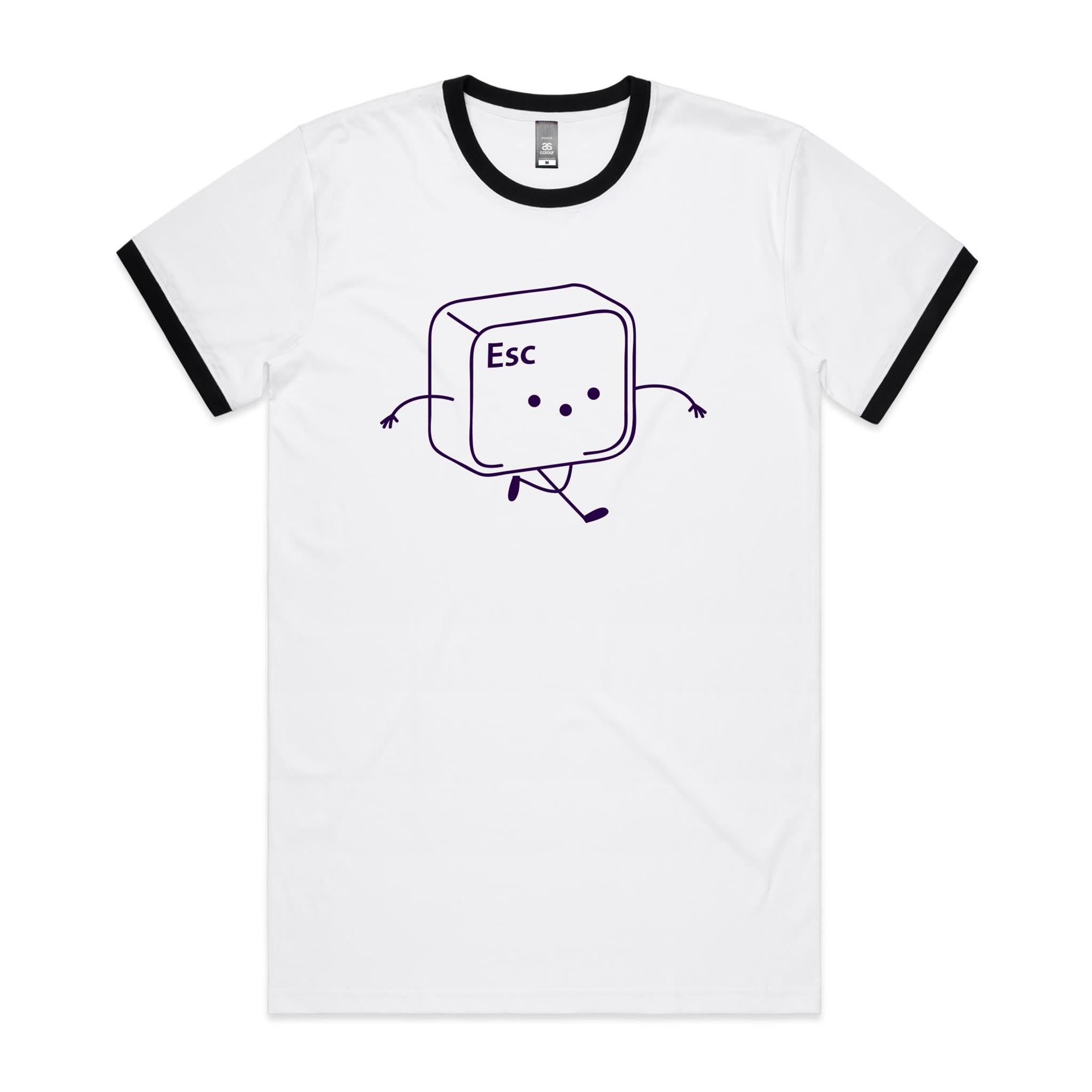 Escape Keyboard Key - Staple Ringer Tee White Black Ringer T-Shirt Printed In Australia Tech