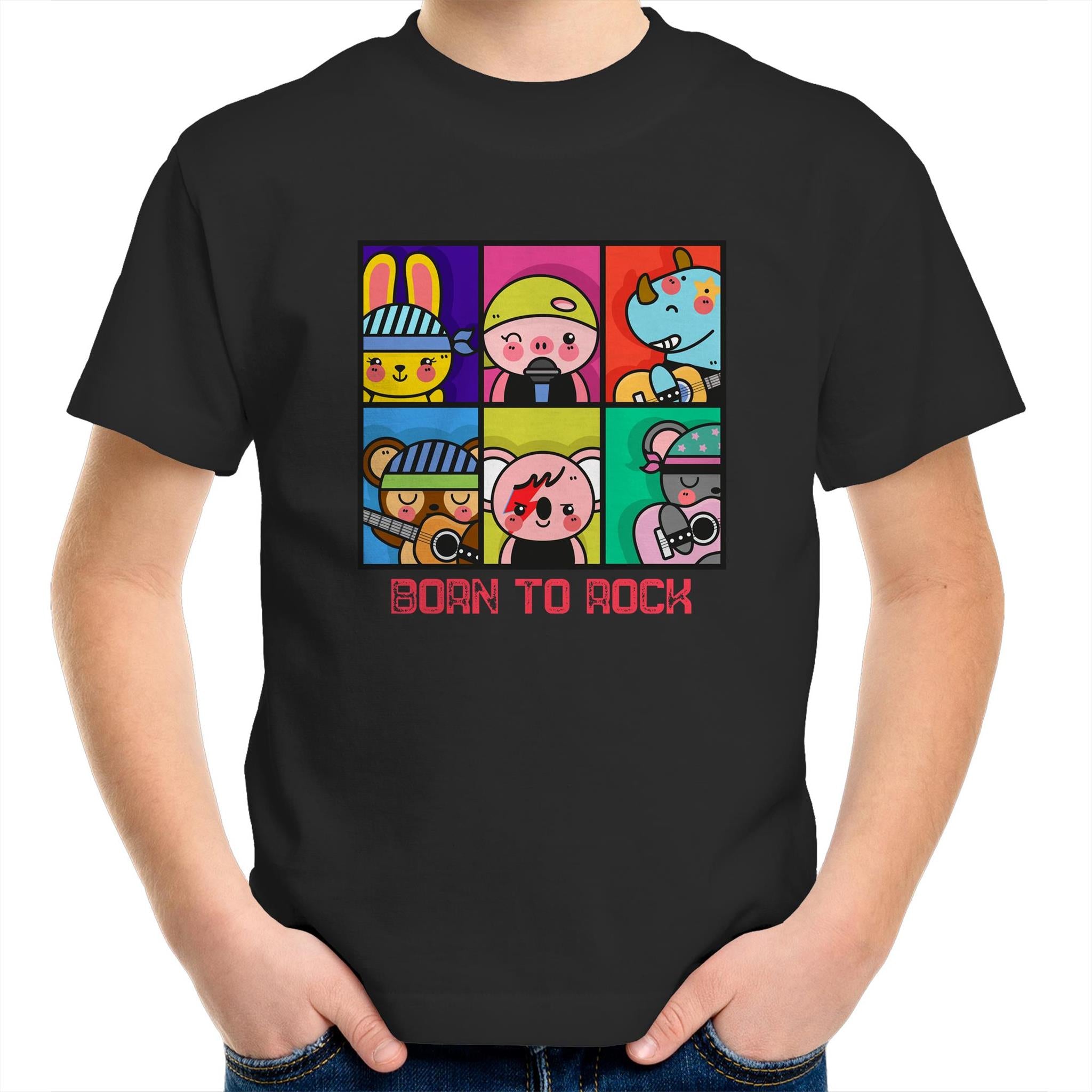 Born To Rock - Kids Youth T-Shirt Black Kids Youth T-shirt Music Printed In Australia