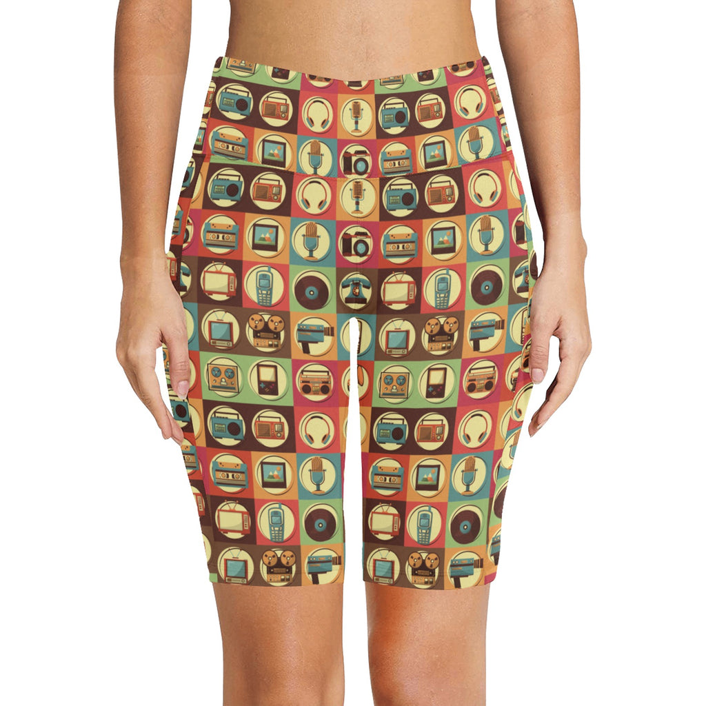Retro Life Women's Bike Shorts With Side Pockets Women's Bike Shorts Printed Offshore Retro