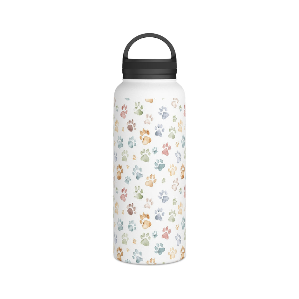 Paw Print Stainless Steel Water Bottle, Handle Lid White 32oz Stainless Steel Water Bottle With Handle Lid animal Globally Fulfilled