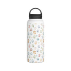 Paw Print Stainless Steel Water Bottle, Handle Lid White 32oz Stainless Steel Water Bottle With Handle Lid animal Globally Fulfilled