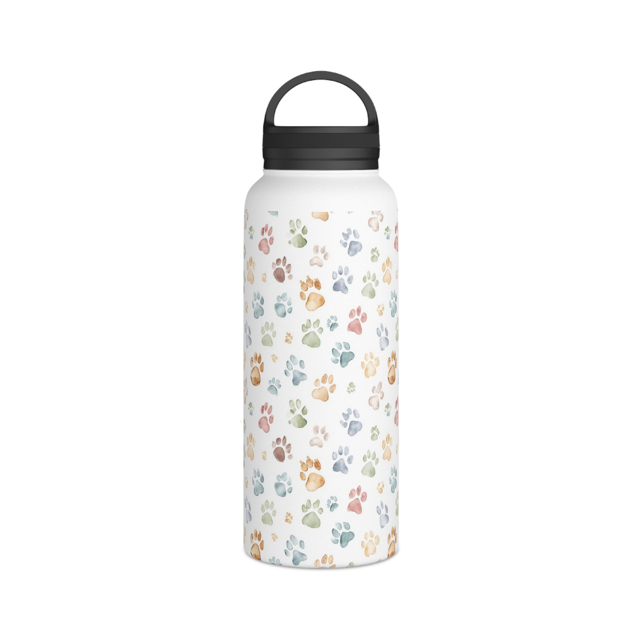 Paw Print - Stainless Steel Water Bottle, Handle Lid White 32oz Stainless Steel Water Bottle With Handle Lid animal Globally Fulfilled