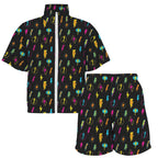 Fun Lightning Women's Windbreaker Short Set Women's Windbreaker Short Set comic Printed Offshore