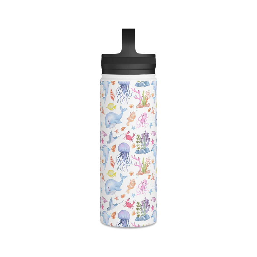 Under The Sea, Ocean Animals Stainless Steel Water Bottle, Handle Lid Stainless Steel Water Bottle With Handle Lid Globally Fulfilled Ocean
