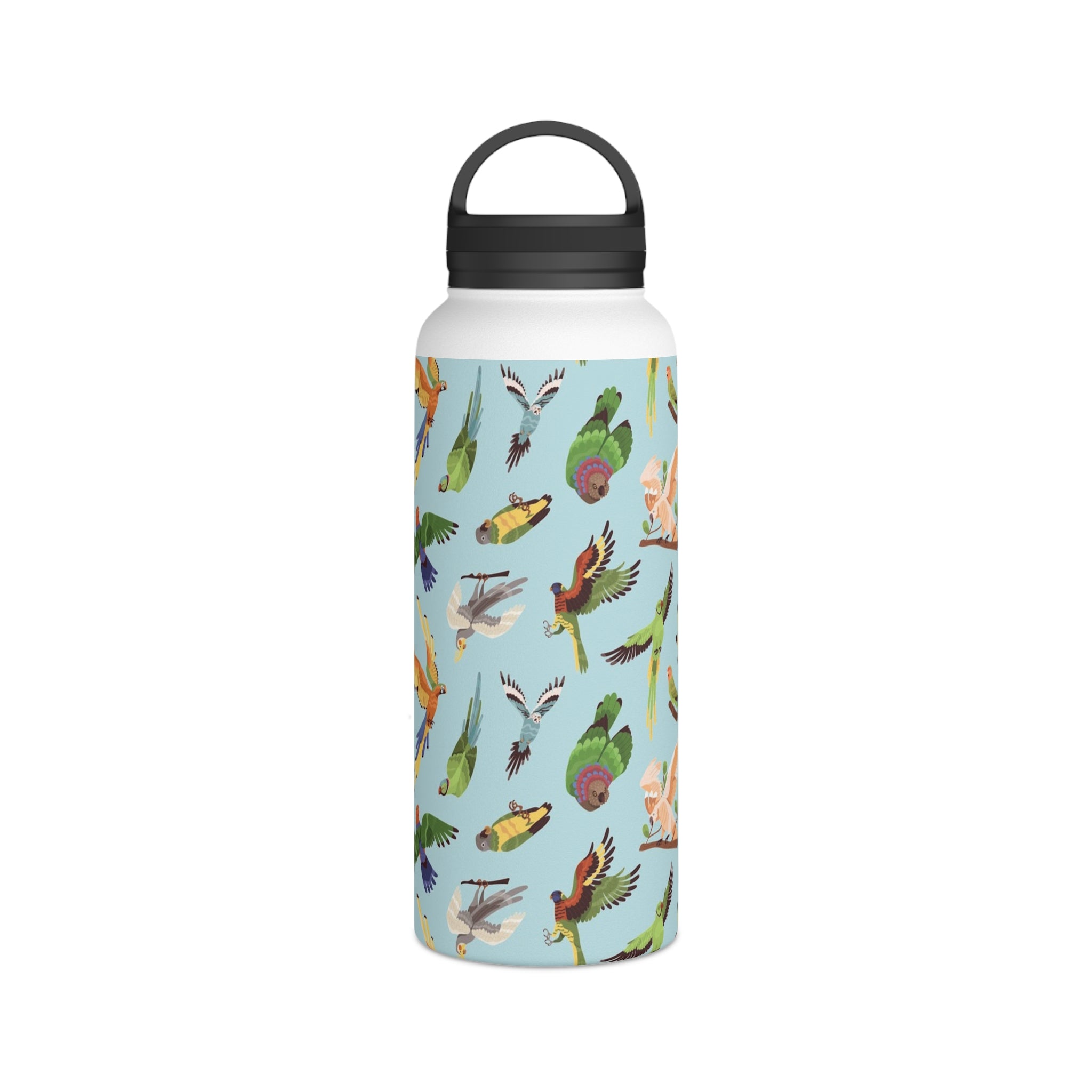 Parrots, Beautiful Colourful Birds - Stainless Steel Water Bottle, Handle Lid White 32oz Stainless Steel Water Bottle With Handle Lid Globally Fulfilled