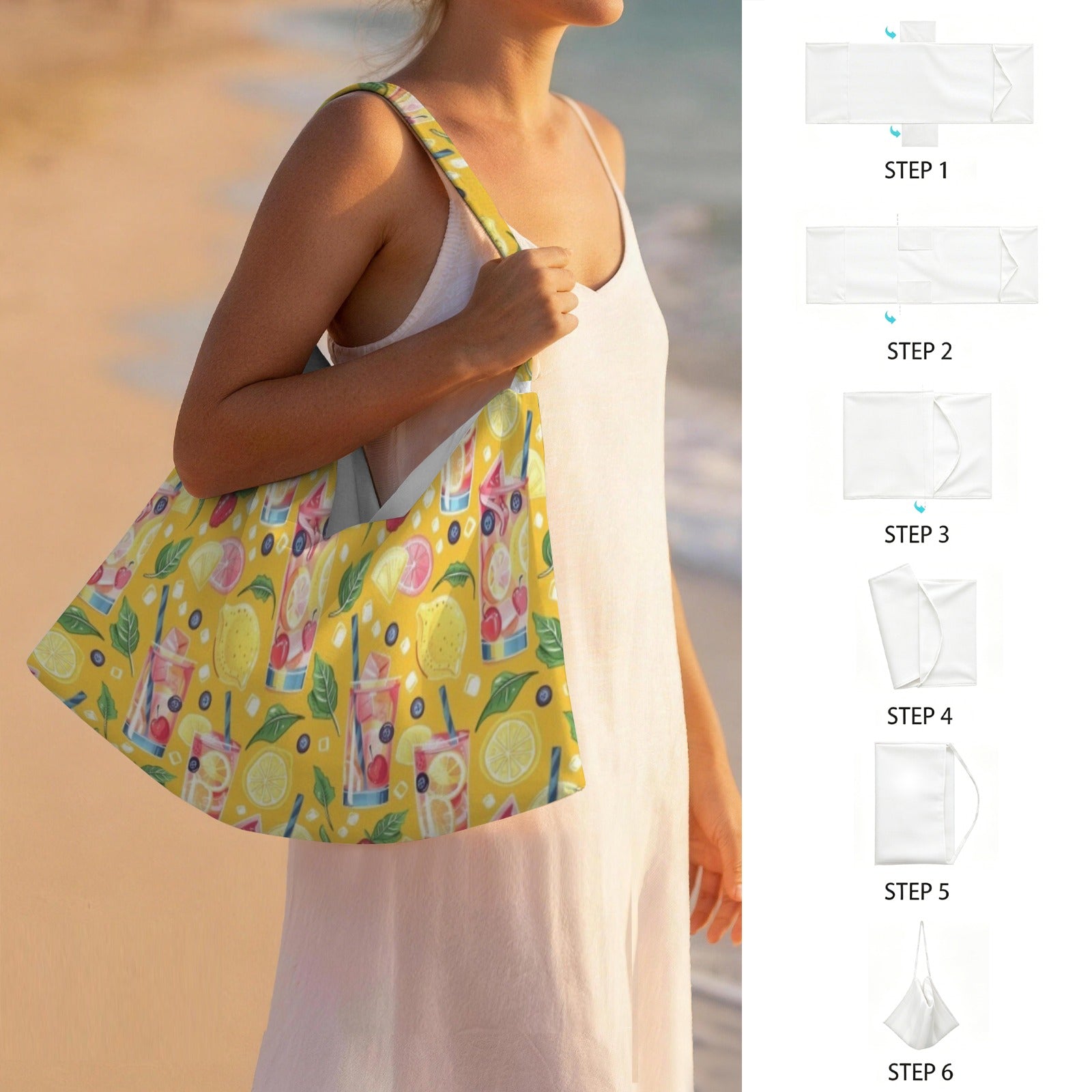 Tropical Fruit Drink Beach Chair Towel Cover with Side Pockets