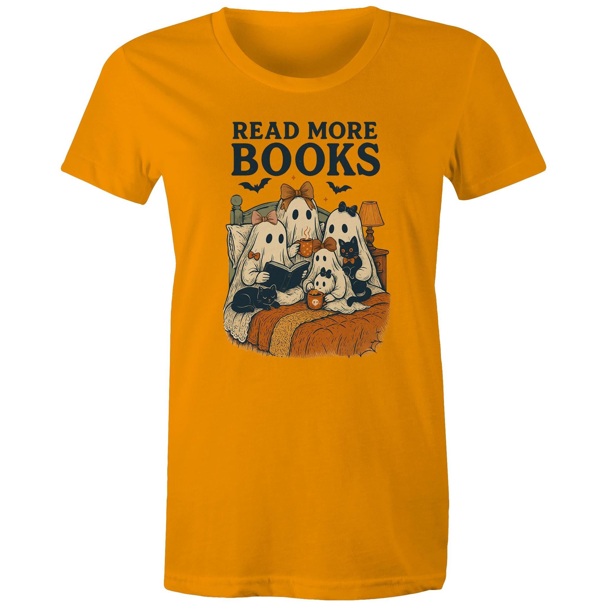 Read More Books, Halloween Ghosts - Womens T-shirt Orange Womens T-shirt Halloween Printed In Australia Reading
