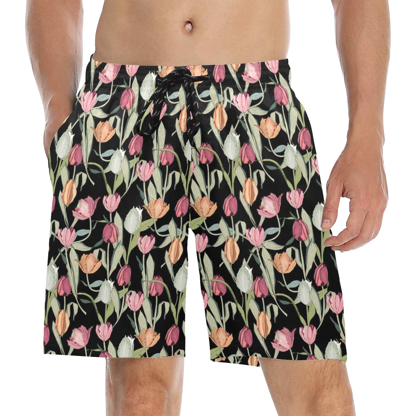 Tulips - Men's Mid-Length Beach Shorts 5XL Men's Mid-Length Beach Shorts Plants Printed Offshore