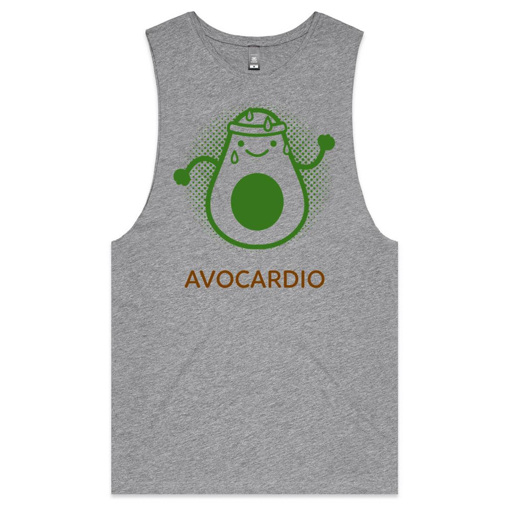 Avocardio - Tank Top Tee Grey Marle Drop Arm Tank Top Fitness Printed In Australia