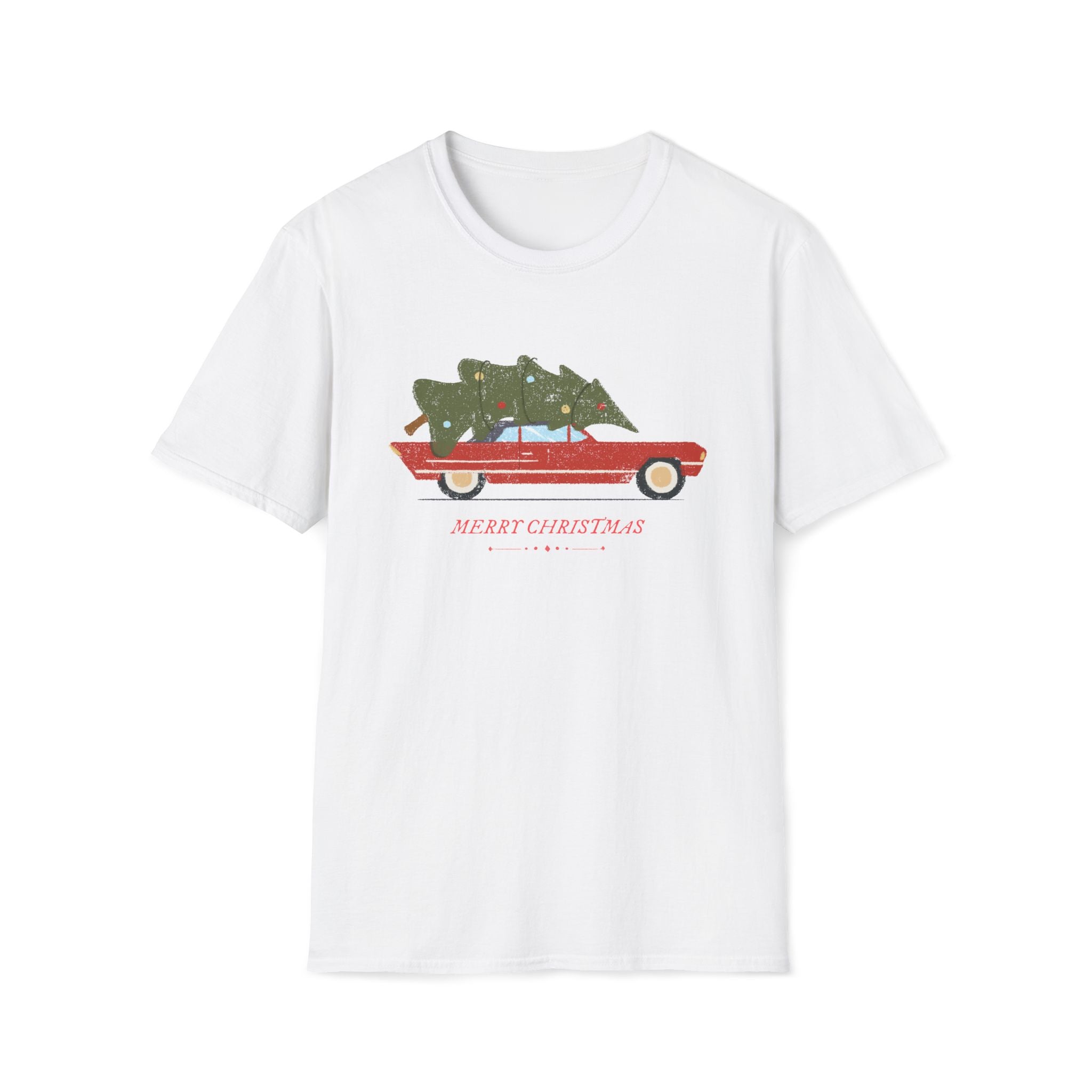 Retro Christmas Tree On Car - Unisex Softstyle T-Shirt