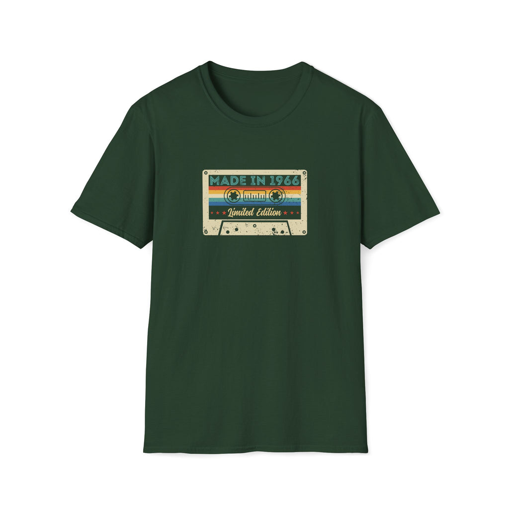 60th Birthday Made in 1966 Cassette Tape Unisex T-Shirt Forest Green Unisex Adult T-shirt Birthday Globally Fulfilled