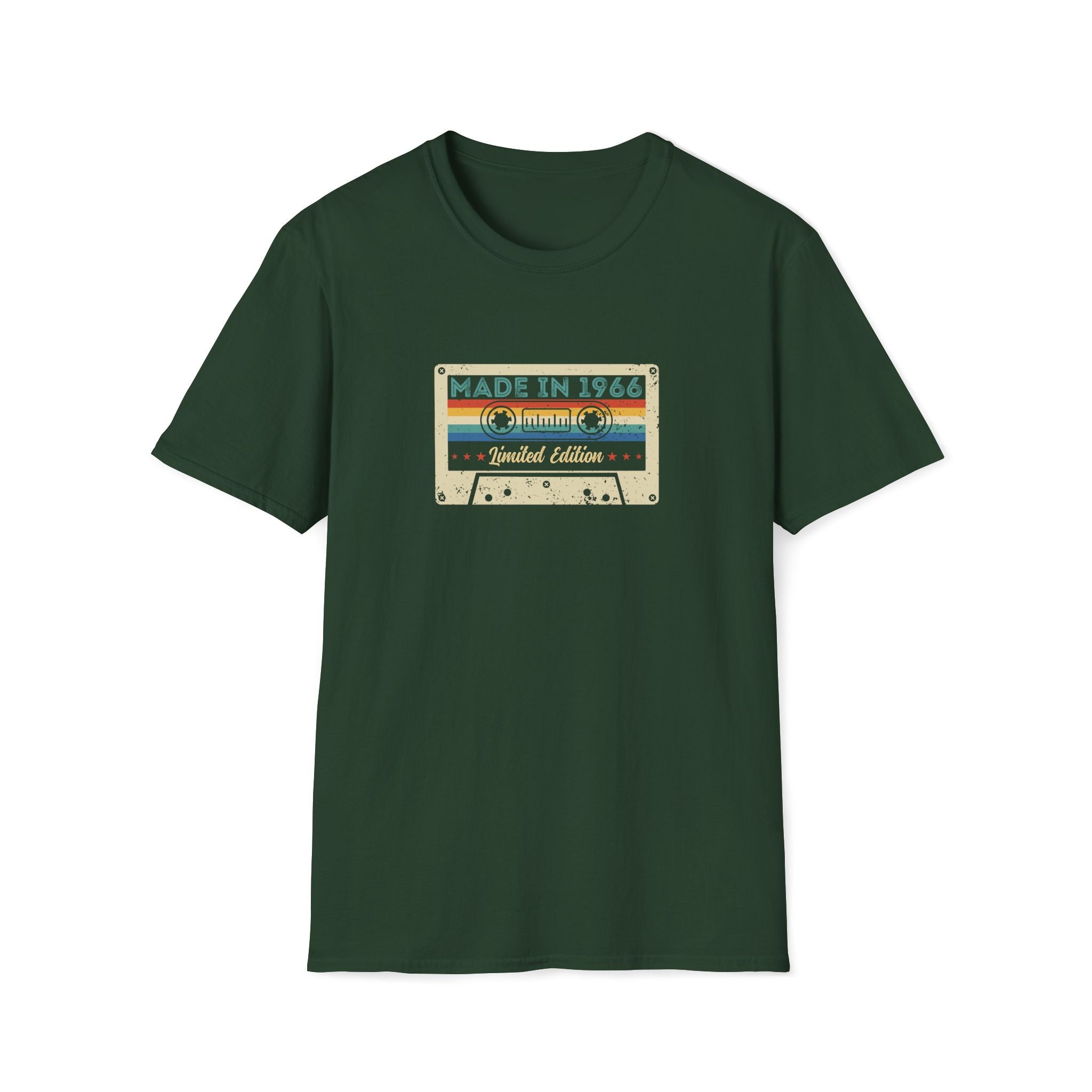 60th Birthday Made in 1966 Cassette Tape Unisex T-Shirt Forest Green Unisex Adult T-shirt Birthday Globally Fulfilled