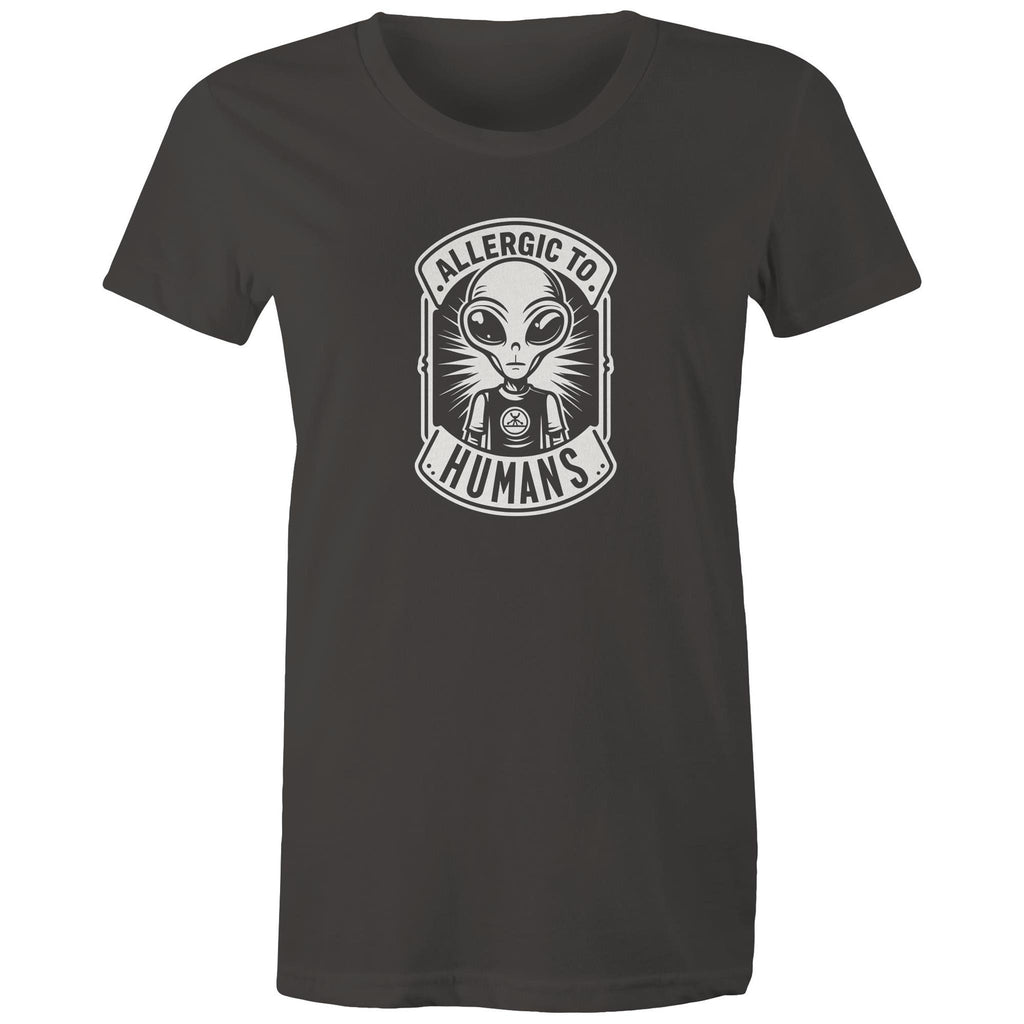 Alien, Allergic To Humans - Womens T-shirt Charcoal Womens T-shirt Printed In Australia Sci Fi