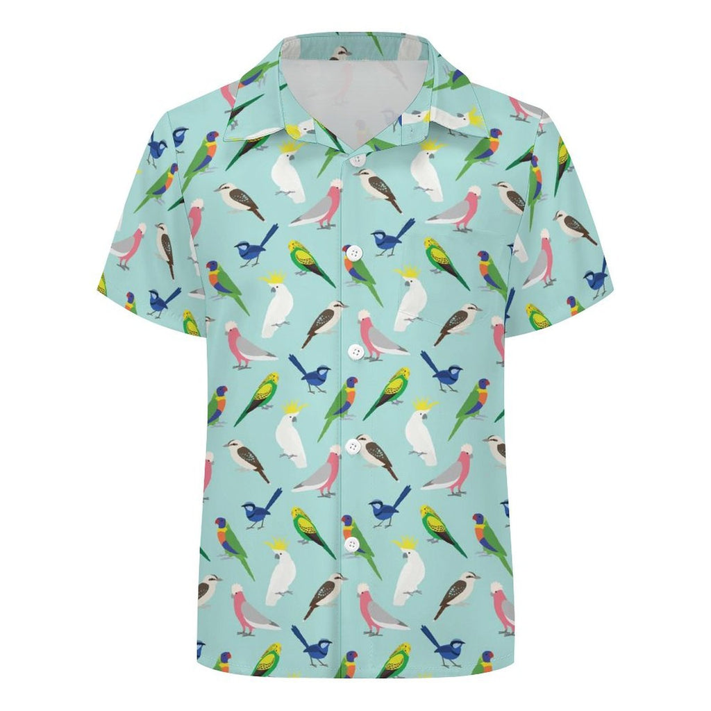 Australian Birds Kids Youth Short Sleeve Button Up Shirt