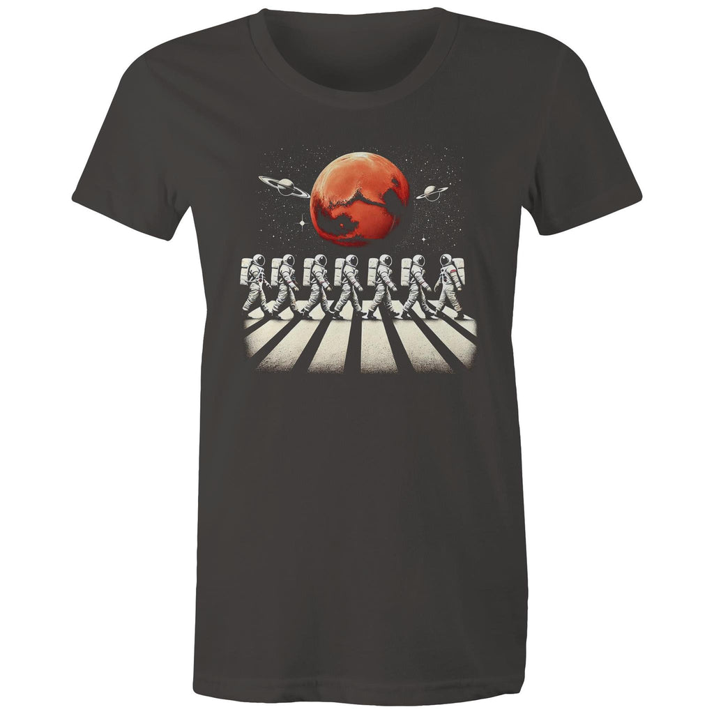 Astronaut Zebra Crossing In Space - Womens T-shirt Charcoal Womens T-shirt Printed In Australia Space